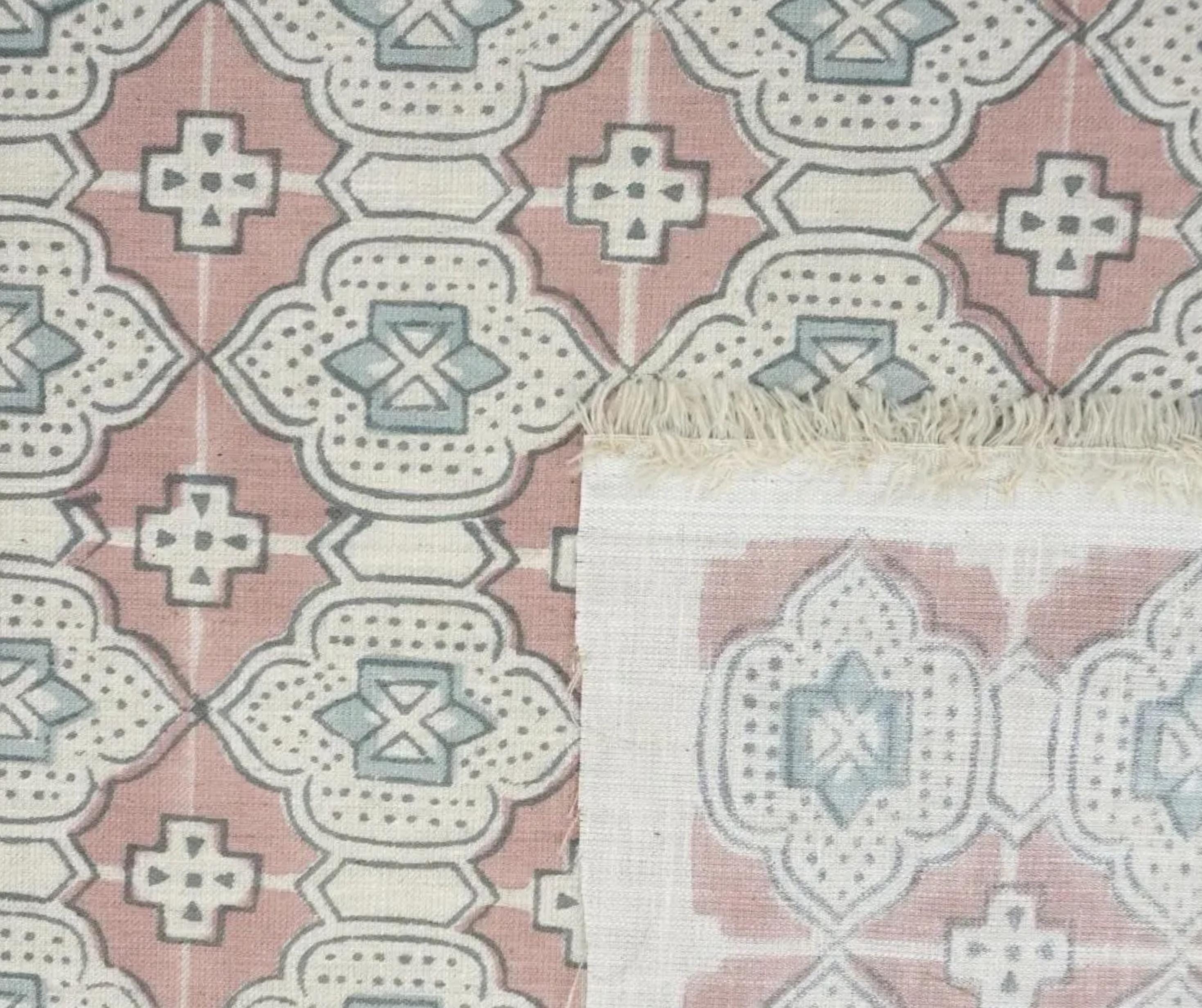 Linen Block Print Fabric Linen Blend 58 Inch Width Light Weight Linen Natural Base Color Curtains and Drapes Upholstery Handmade Art Pillow Covers Tablecloths and Runners Bedding Tote Bag Lampshades Napkins by Fabritual