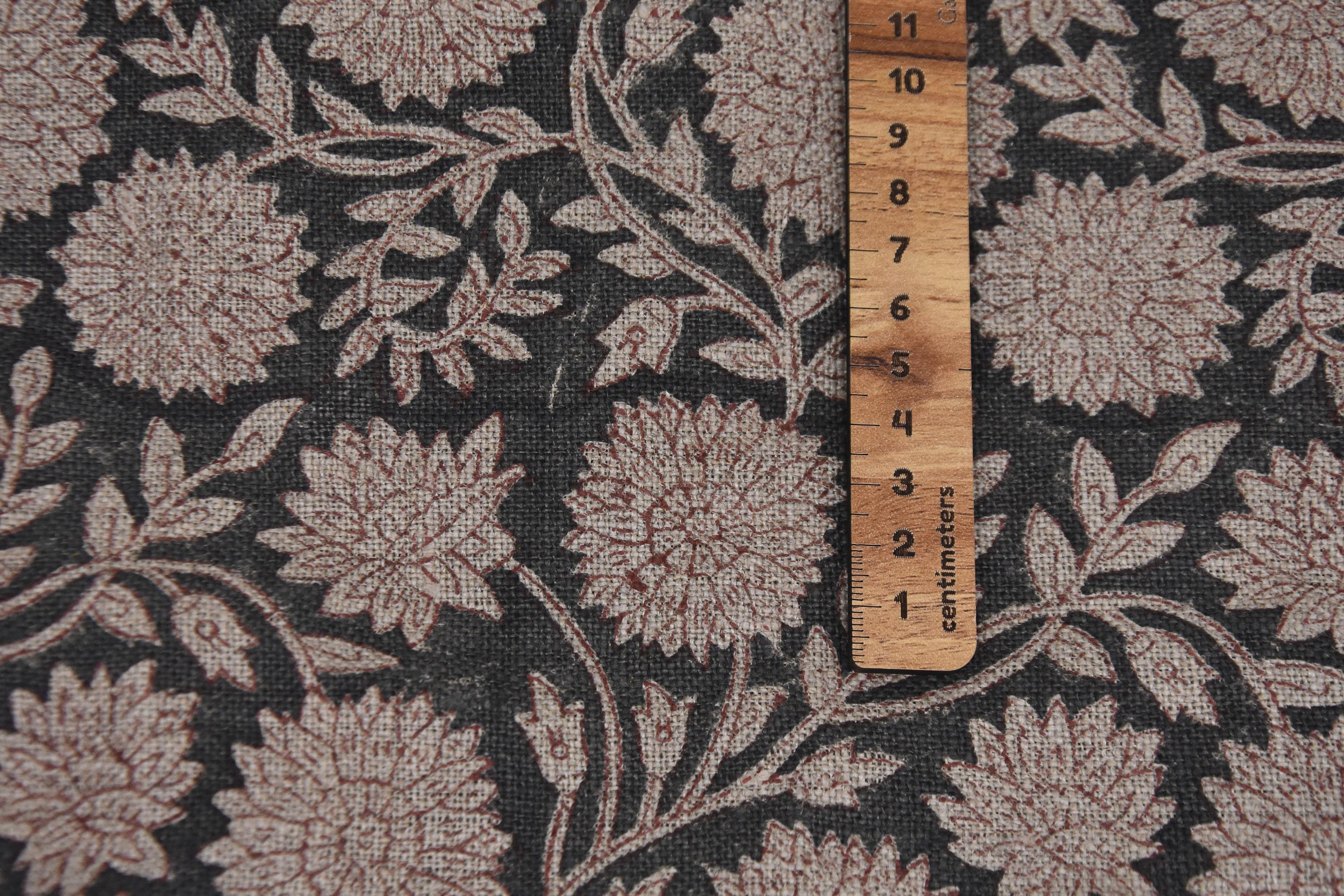 Linen Block Print Fabric 58 Inch Width Heavy Linen Natural Base Color Creative Handcrafted Floral Design To Make Curtains and Drapes Upholstery Pillow Covers Bedding Tote Bag by Fabritual