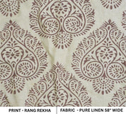 Indian Hand Stamped Block Printed Pure Linen Pastel Gray and Coconut Floral Fabric – RANG REKHA