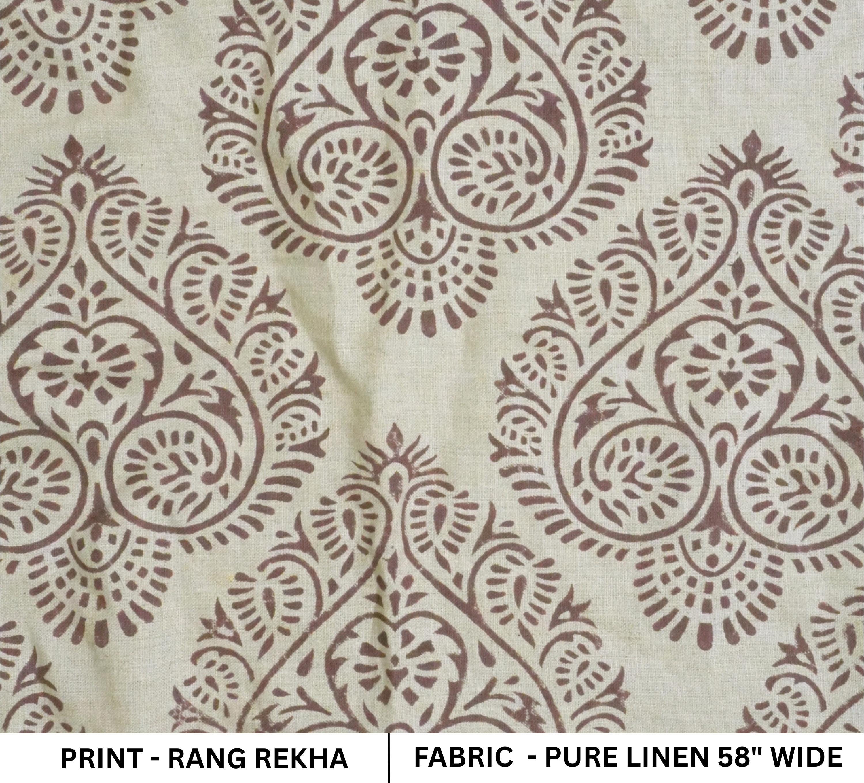 Indian Hand Stamped Block Printed Pure Linen Pastel Gray and Coconut Floral Fabric – RANG REKHA