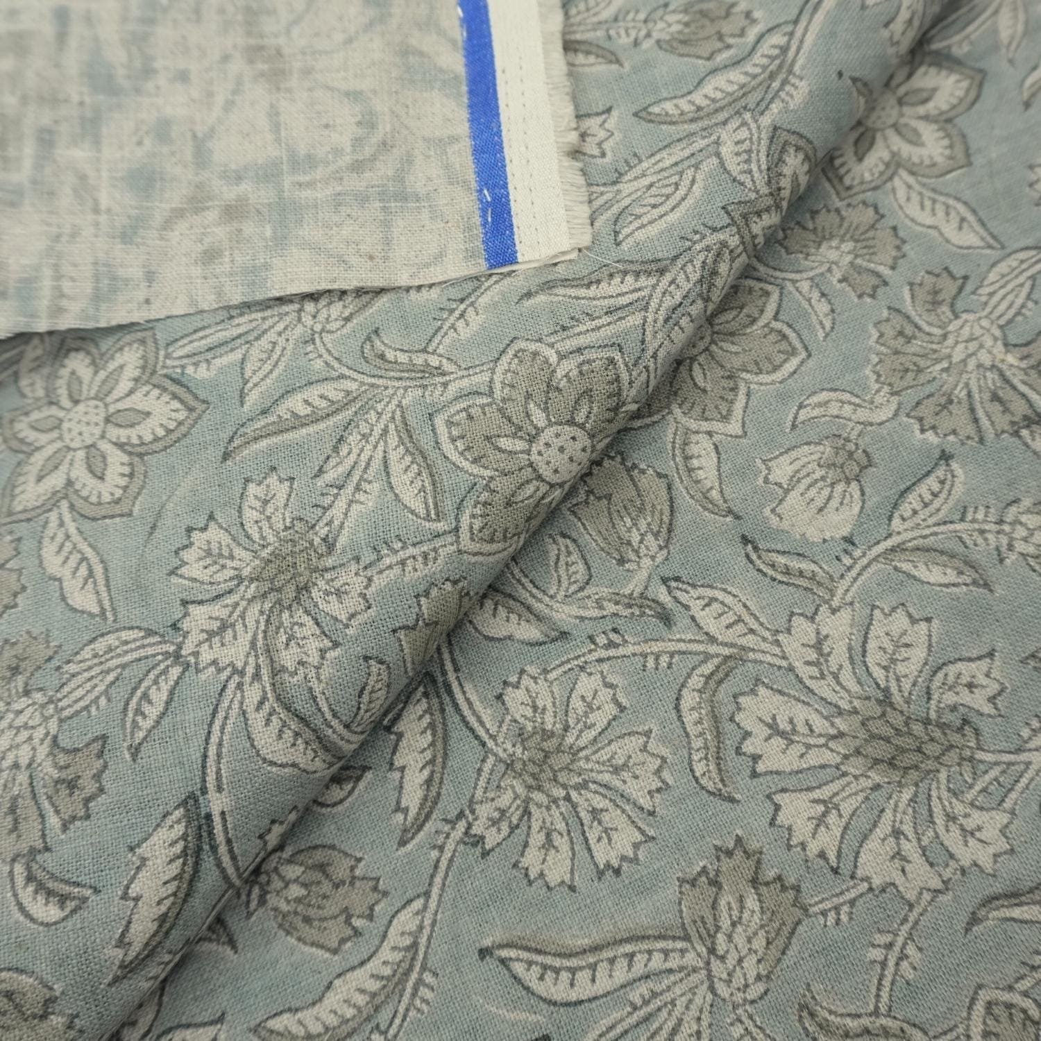 Linen Block Print Fabric 58 Inch Width Medium Weight Linen Natural Base Color Handmade Creative Design To Make Upholstery Pillow Covers Tablecloths and Runners Lampshades Napkins by Fabritual