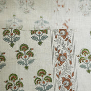 Linen Block Print Fabric 58 Inch Width Medium Weight Linen Natural Base Color Handmade Creative Design To Make Curtains and Drapes Upholstery Pillow Covers Tablecloths and Runners Lampshades Napkins