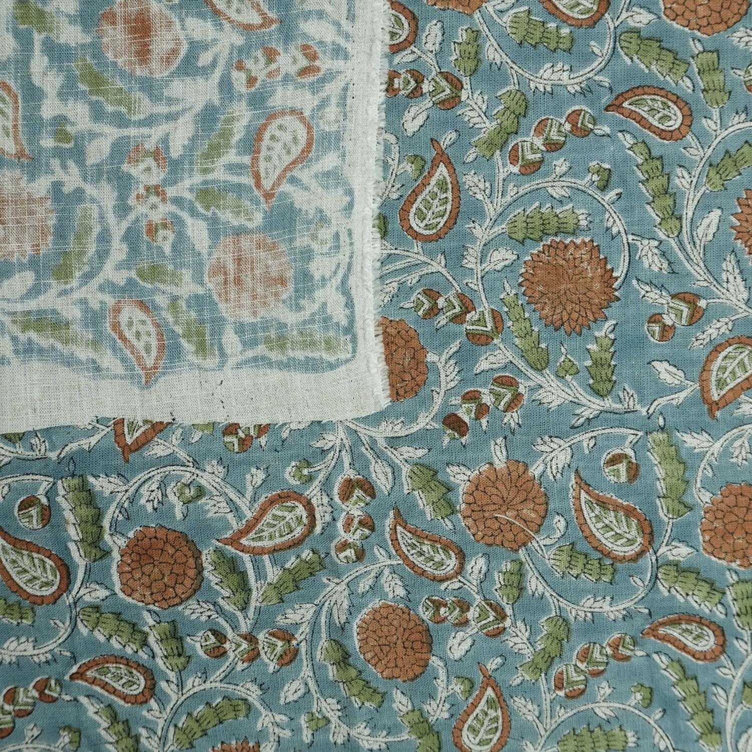 HAND BLOCK PRINT FABRIC FOR WINDOW CURTAINS AND TABLE LINENS AND RUNNER COUCH PILLOWS  - GOPI