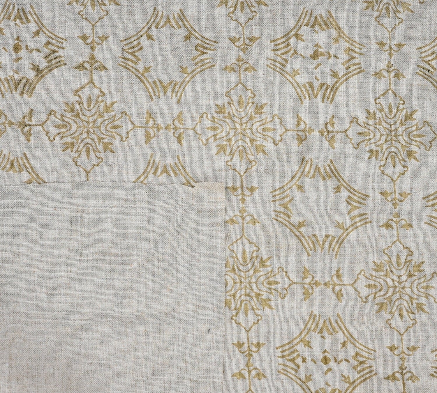 Handcrafted Mediumweight Brown Floral Boho Block Printed Natural Pure Linen Fabric – Suraj 