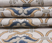 Linen Block Print Fabric 58 Inch Width Medium Weight Linen Natural Base Color Curtains and Drapes Handmade Art Pillow Covers Tablecloths and Runners Bedding Tote Bag Lampshades Napkins by Fabritual