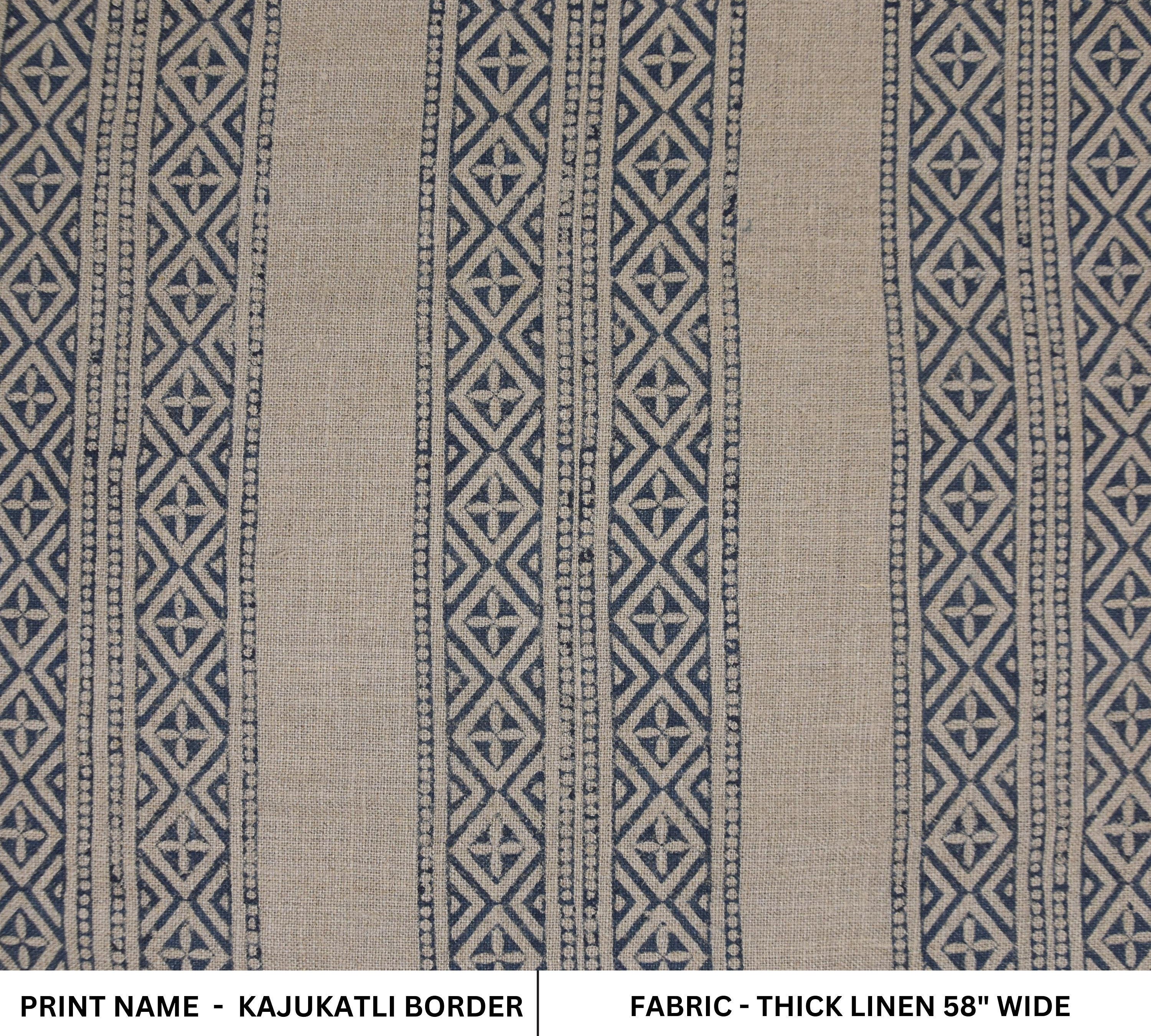 Linen Block Print Fabric 58 Inch Width Heavy Linen Natural Base Color Curtains and Drapes Upholstery Pillow Covers Tablecloths and Runners Bedding Tote Bag by Fabritual