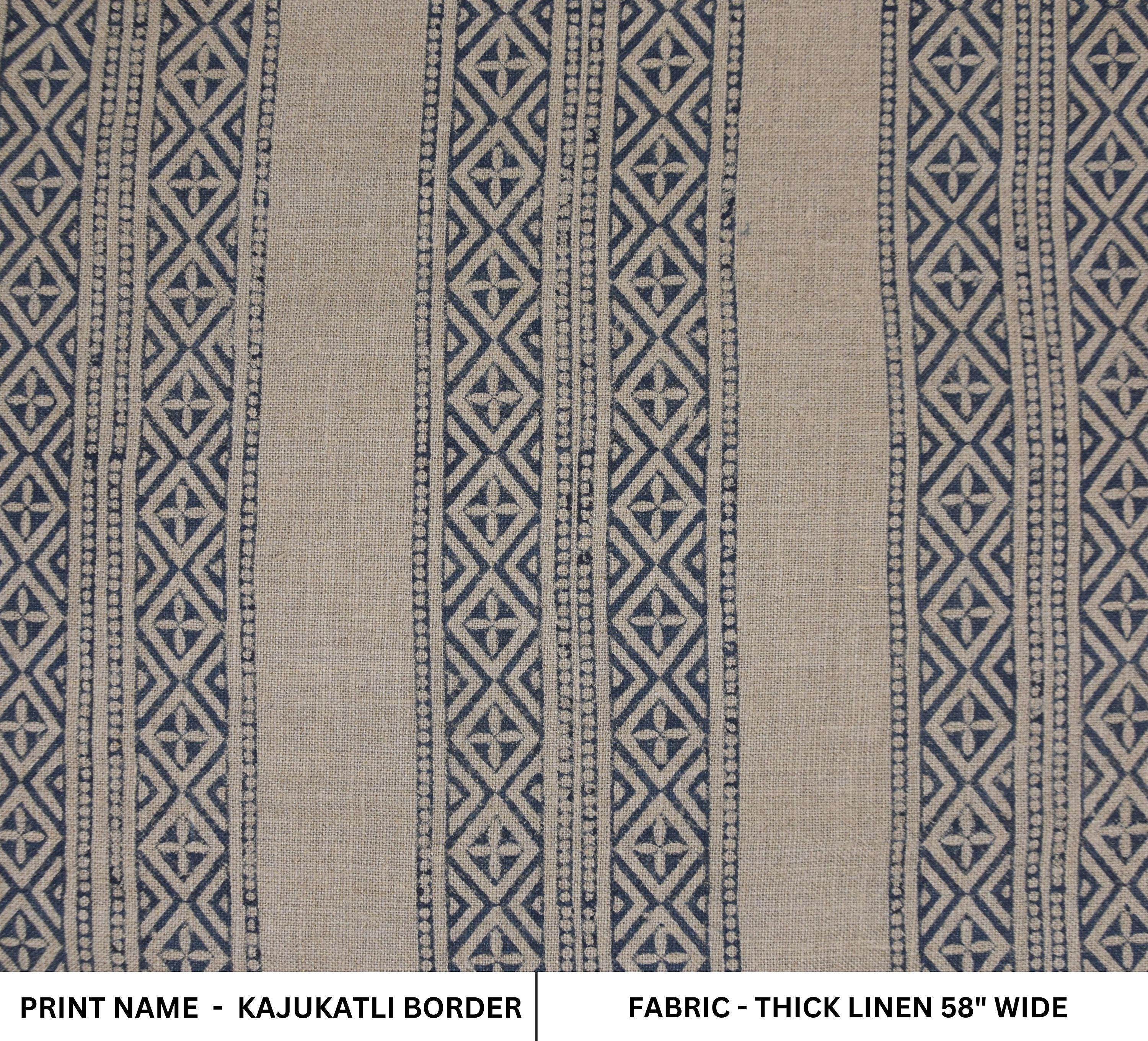 Linen Block Print Fabric 58 Inch Width Heavy Linen Natural Base Color Curtains and Drapes Upholstery Pillow Covers Tablecloths and Runners Bedding Tote Bag by Fabritual