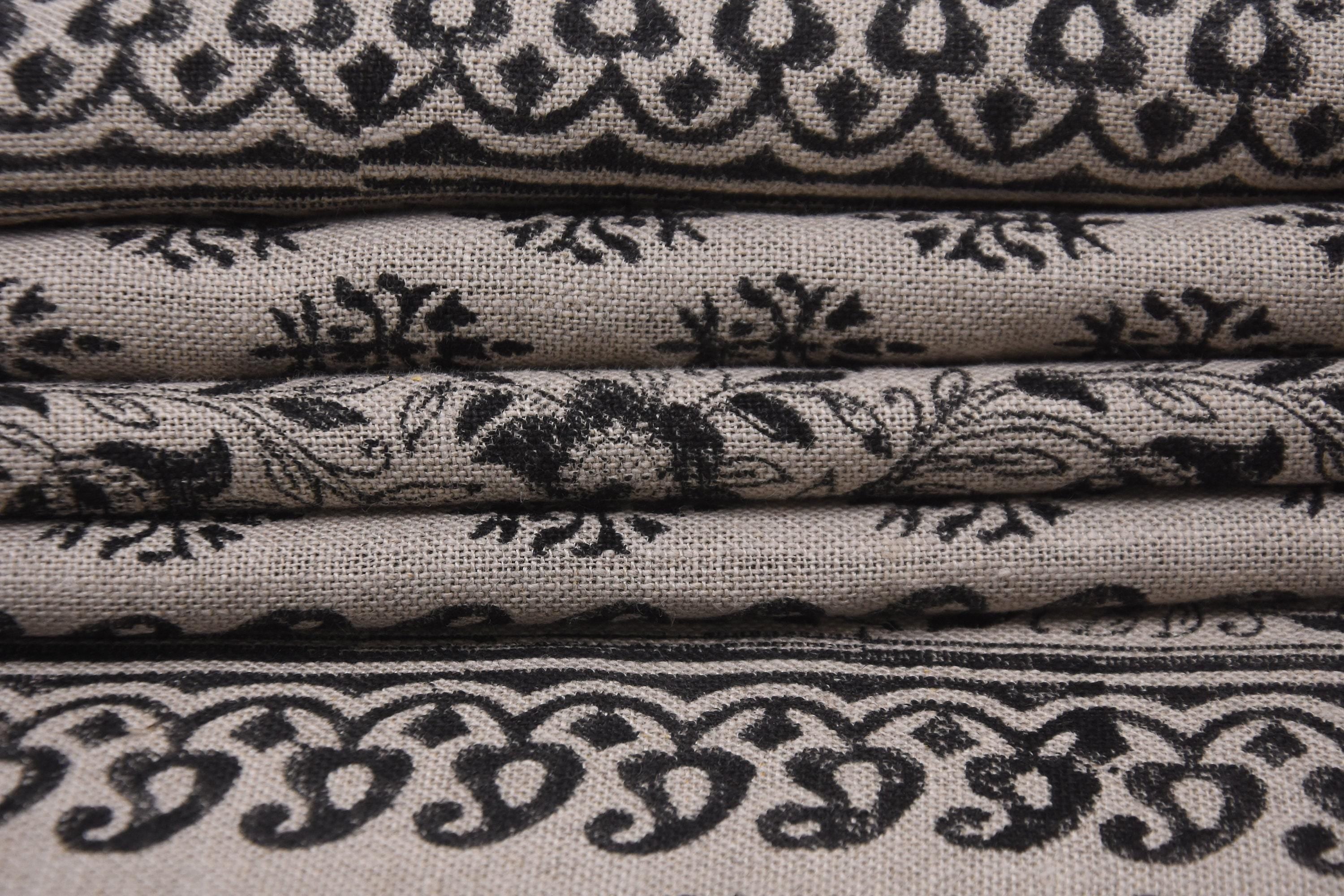 Linen Block Print Fabric 58 Inch Width Heavy Linen Natural Base Color  Upholstery Pillow Covers Tablecloths and Runners Bedding Tote Bag by Fabritual