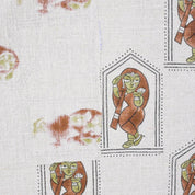 Indian Artisan Pure Linen Block Print in Brown and Green Sundari Fabric for Drapery & Upholstey