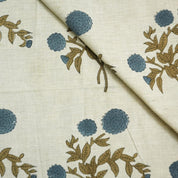 Linen Block Print Fabric Linen Blend 58 Inch Width Light Weight Linen Natural Base Color Curtains and Drapes Upholstery Handmade Art Pillow Covers Tablecloths and Runners Bedding Tote Bag Lampshades Napkins by Fabritual