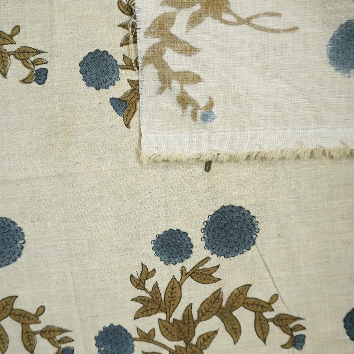 Linen Block Print Fabric Linen Blend 58 Inch Width Light Weight Linen Natural Base Color Curtains and Drapes Upholstery Handmade Art Pillow Covers Tablecloths and Runners Bedding Tote Bag Lampshades Napkins by Fabritual