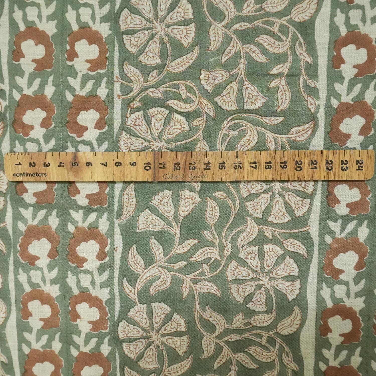 Cotton Block Print Fabric 58&quot; Width Medium Weight Pure Linen Natural Base Color Curtains and Drapes Pillow Covers Tablecloths and Runners Bedding Tote Bag Napkins by Fabritual