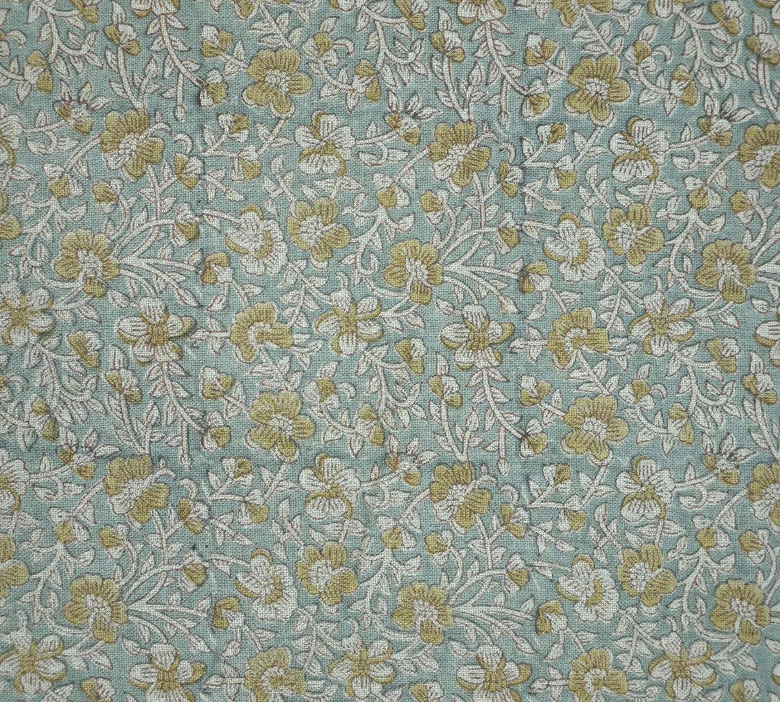 Hand Printed Mustard Floral Pure Linen Cushion Fabric - Jhilmil