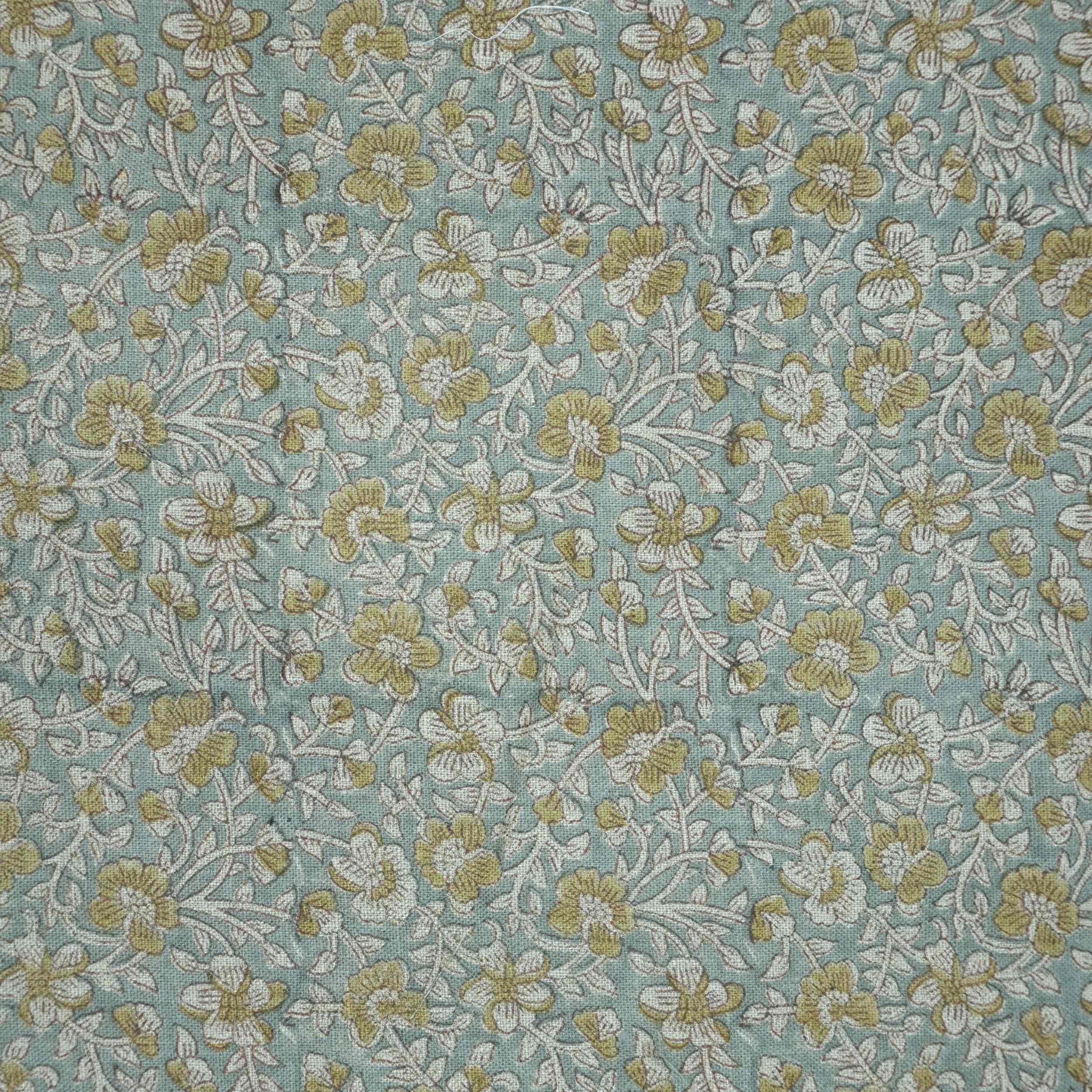 Hand Printed Mustard Floral Pure Linen Cushion Fabric - Jhilmil