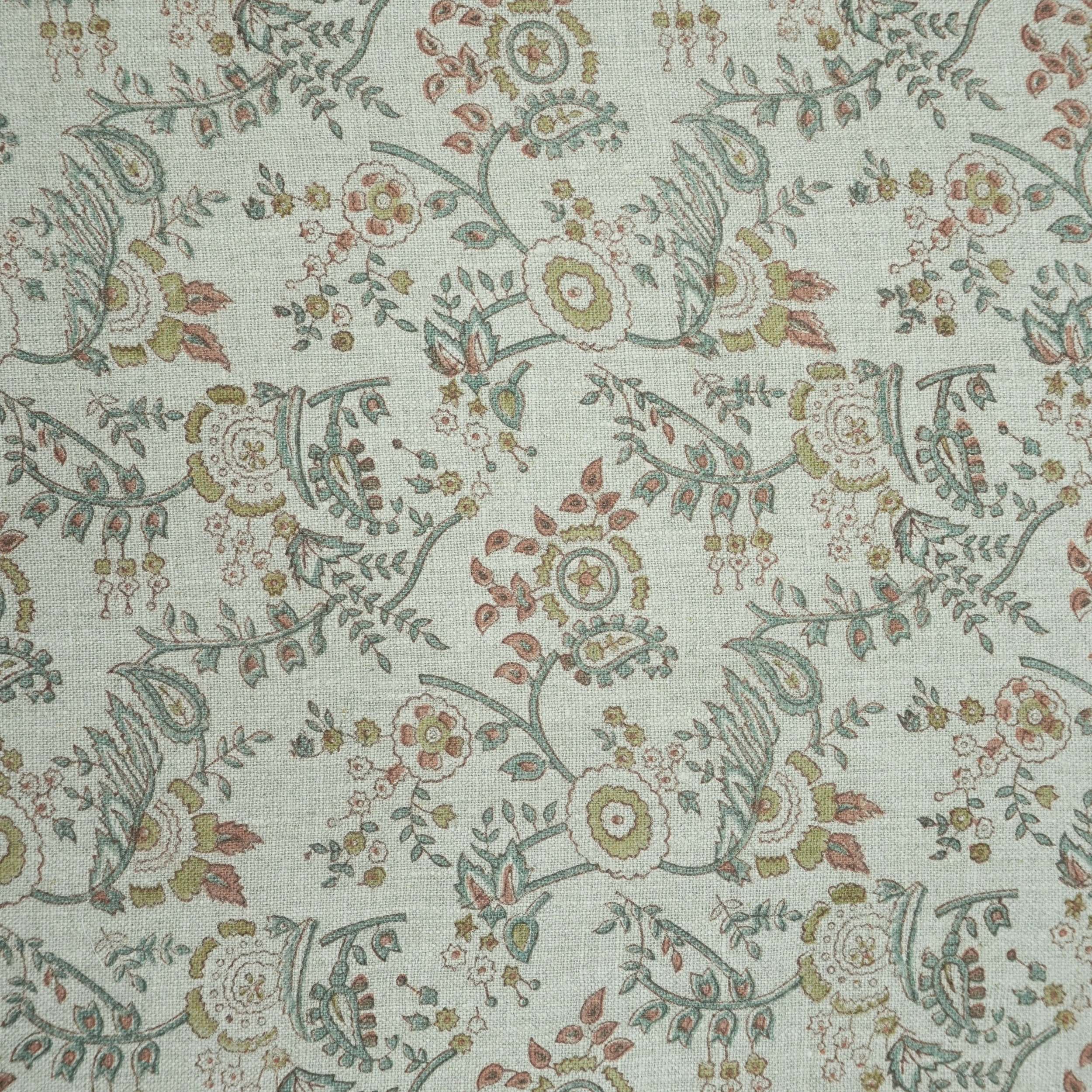 Blue Brown Floral Hand Block Print Linen Arpan Fabric