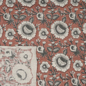 Handcrafted Elegant Red Floral Pure Linen Fabric Sustainable & Soft Sunflower Design