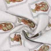 Indian Artisan Pure Linen Block Print in Brown and Green Sundari Fabric for Drapery & Upholstey