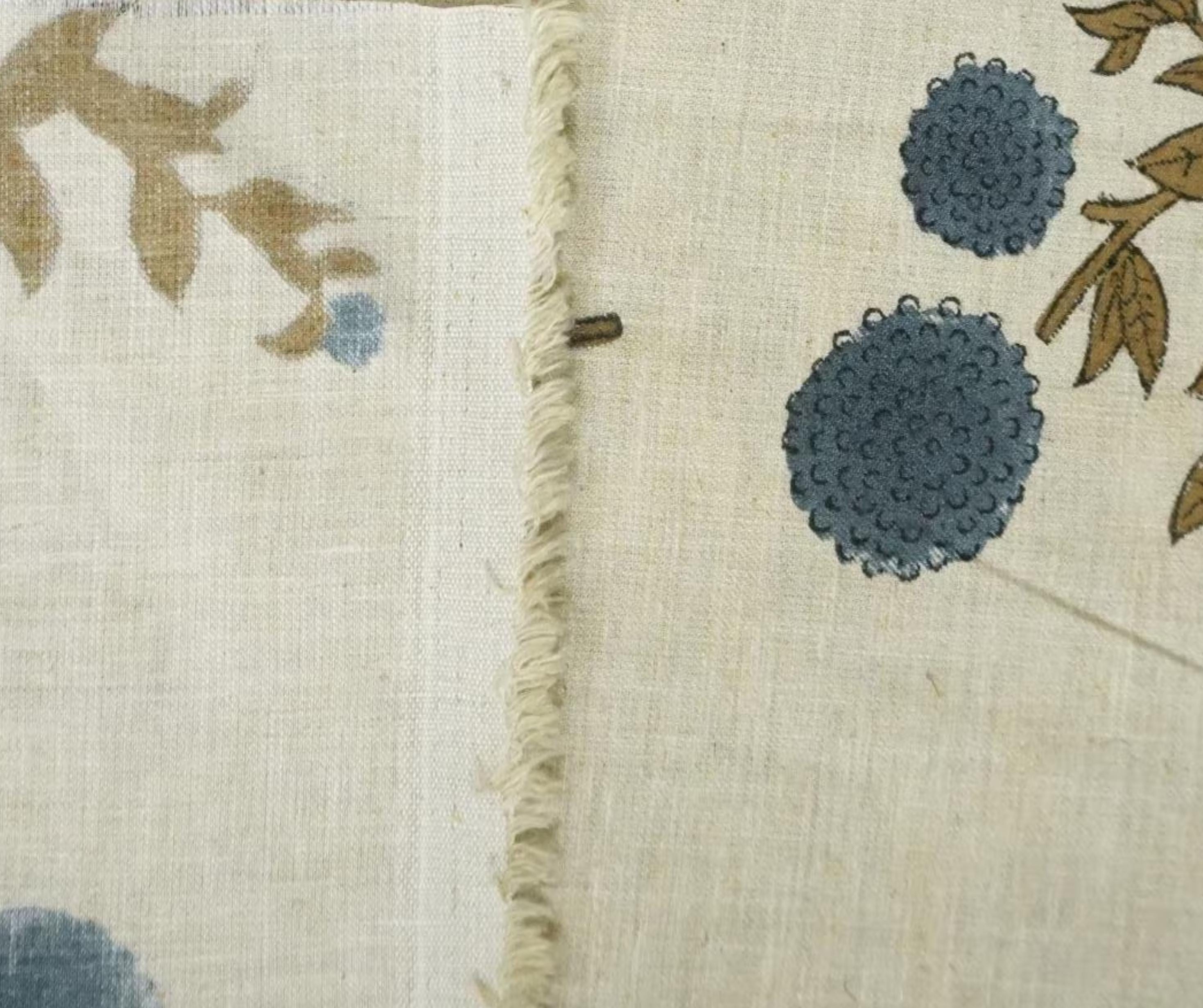 Linen Block Print Fabric Linen Blend 58 Inch Width Light Weight Linen Natural Base Color Curtains and Drapes Upholstery Handmade Art Pillow Covers Tablecloths and Runners Bedding Tote Bag Lampshades Napkins by Fabritual