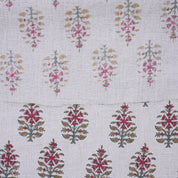 Indian Pure Linen Hand Block Printed Pink and Gray Floral Fabric for Upholstery & Couch - Upvan