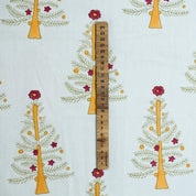 HAND BLOCK PRINT COTTON FLORAL YELLOW LIVING DECOR CURTAIN AND PILLOWS - CHRISTMAS TREE