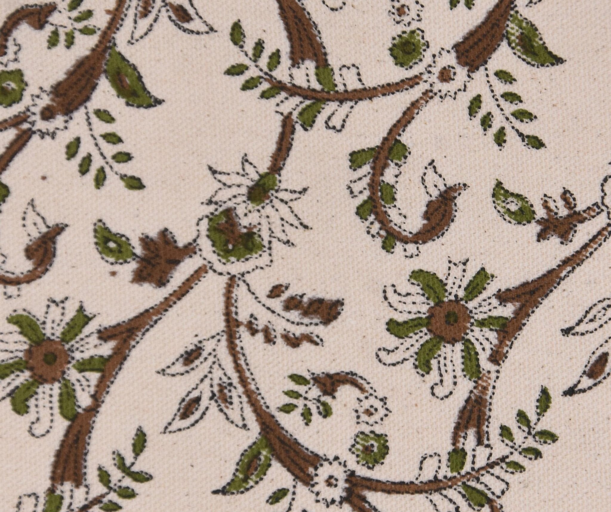 Cotton Block Print Fabric 50 Inch Width Medium Weight Duck Canvas Beige Base Color Curtains and Drapes Pillow Covers Tablecloths and Runners Bedding Tote Bag Lampshades Napkins by Fabritual