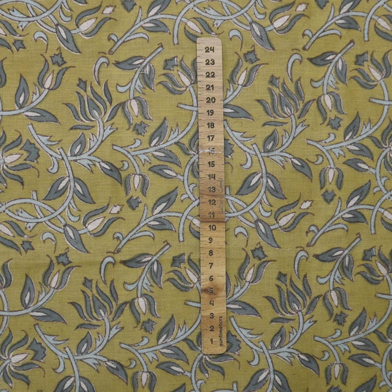 LINEN FLORAL BLOCK PRINT HANDMADE LINEN FABRIC FOR COUCH AND SOFA CUSHIONS - KAMAL DUTTA