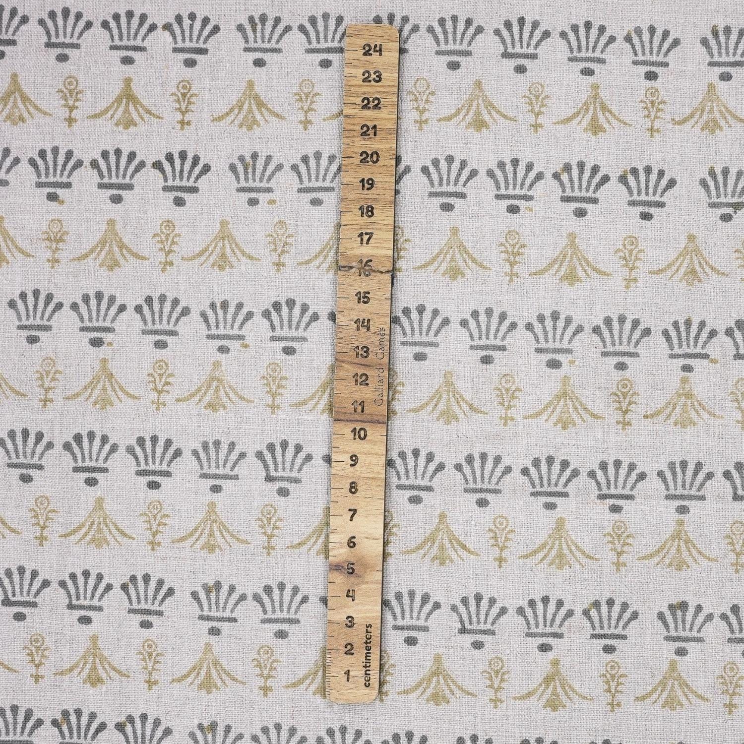 Indian Hand Block Hastakala Print Gray Floral Pure Linen Throw Fabric for Table Cover