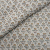 Linen Block Print Fabric 58 Inch Width Medium Weight Linen Natural Base Color Curtains and Drapes Upholstery Handmade Art Pillow Covers Tablecloths and Runners Bedding Tote Bag Napkins by Fabritual