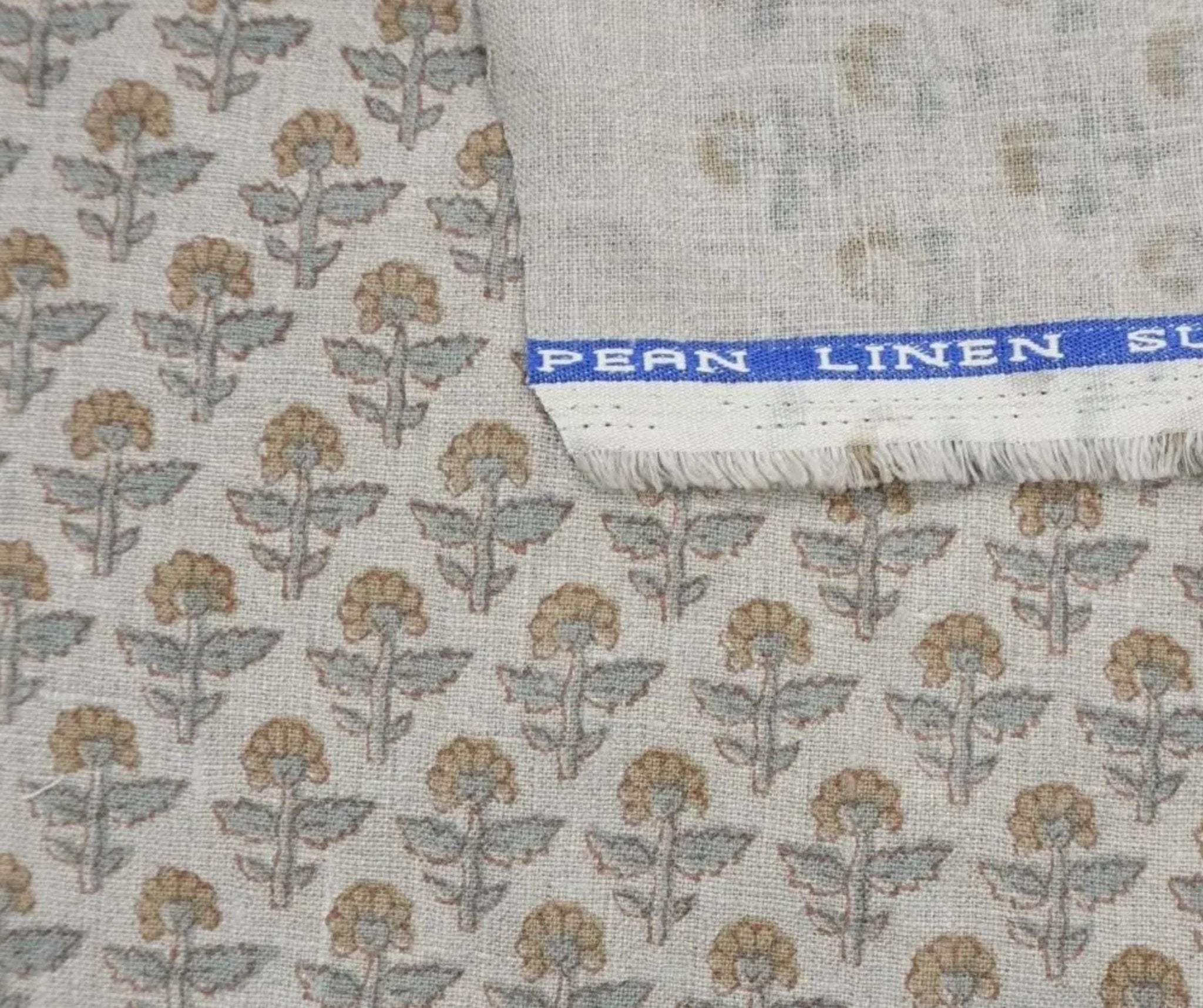 Linen Block Print Fabric 58 Inch Width Medium Weight Linen Natural Base Color Curtains and Drapes Upholstery Handmade Art Pillow Covers Tablecloths and Runners Bedding Tote Bag Napkins by Fabritual