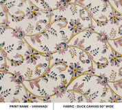 Cotton Block Print Fabric 50 Inch Width Medium Weight Duck Canvas Beige Base With Unique Color Curtains and Drapes Pillow Covers Tablecloths and Runners Bedding Tote Bag Lampshades Napkins by Fabritual