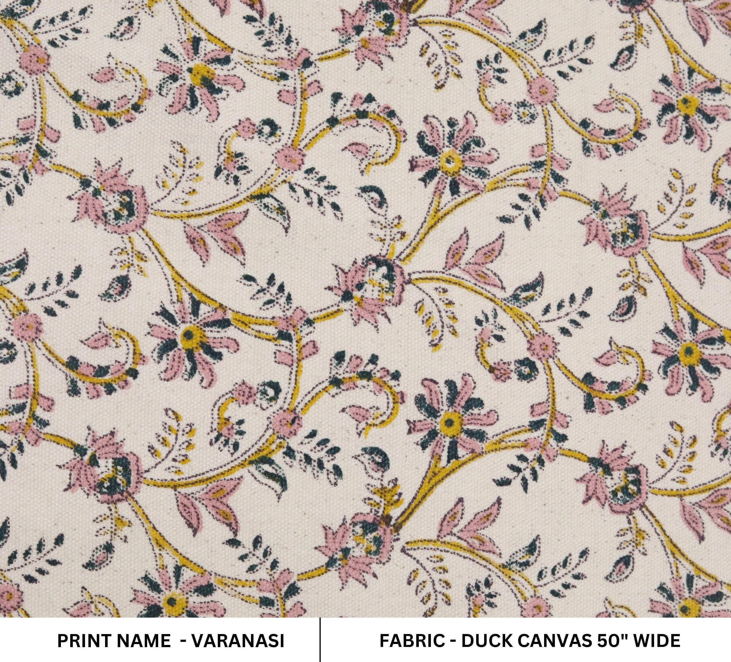 Cotton Block Print Fabric 50 Inch Width Medium Weight Duck Canvas Beige Base With Unique Color Curtains and Drapes Pillow Covers Tablecloths and Runners Bedding Tote Bag Lampshades Napkins by Fabritual