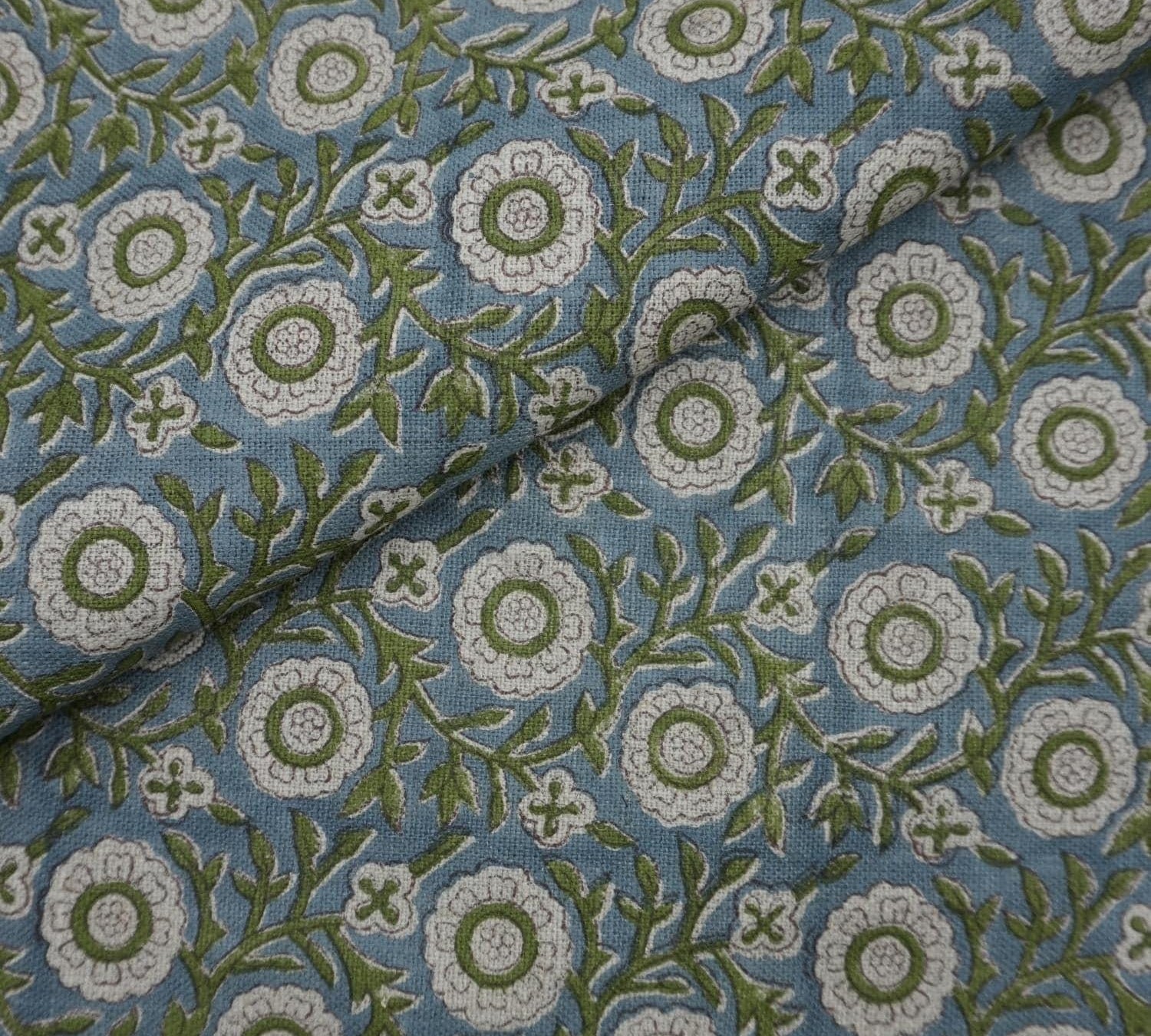 Linen Block Print Fabric 58 Inch Width Heavy Weight Linen Natural Base Color Curtains and Drapes Upholstery Handmade Art Pillow Covers Tablecloths and Runners Bedding Tote Bag Napkins by Fabritual