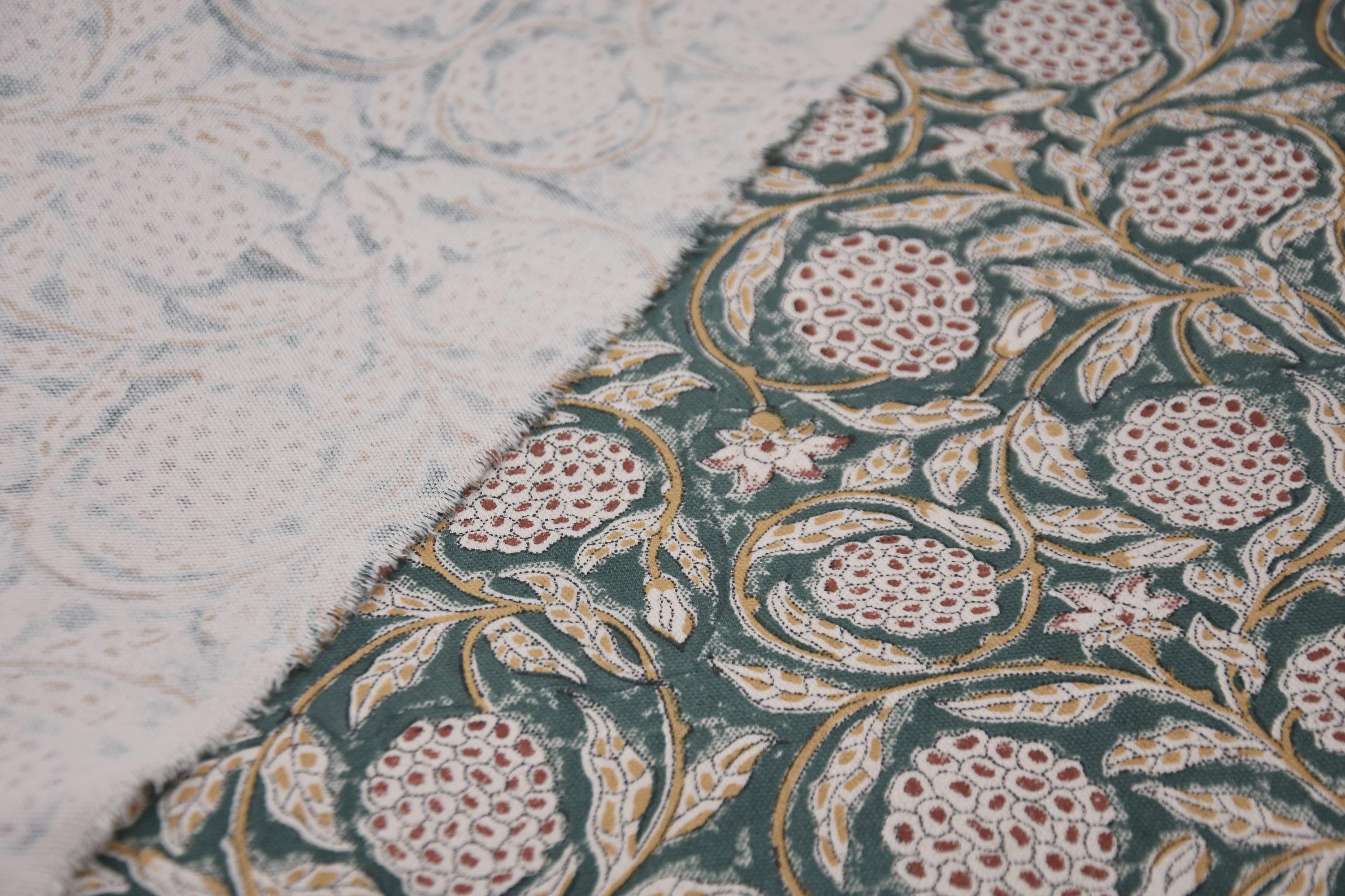 Cotton Block Print Fabric 50&quot; Width Medium Weight Duck Canvas Beige Base Color Curtains and Drapes Pillow Covers Tablecloths and Runners Lampshades Napkins by Fabritual