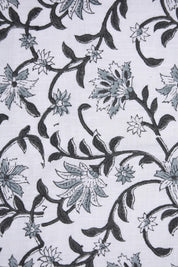 Handcrafted Printed Pure White Linen Gray Floral Throw Boho Fabric for Crop Tops & Dungarees – ARADHNA