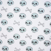 Indian Art Skeleton Print in Blue and Black Handmade Thick Cotton White Halloween Fabric for Table Cover