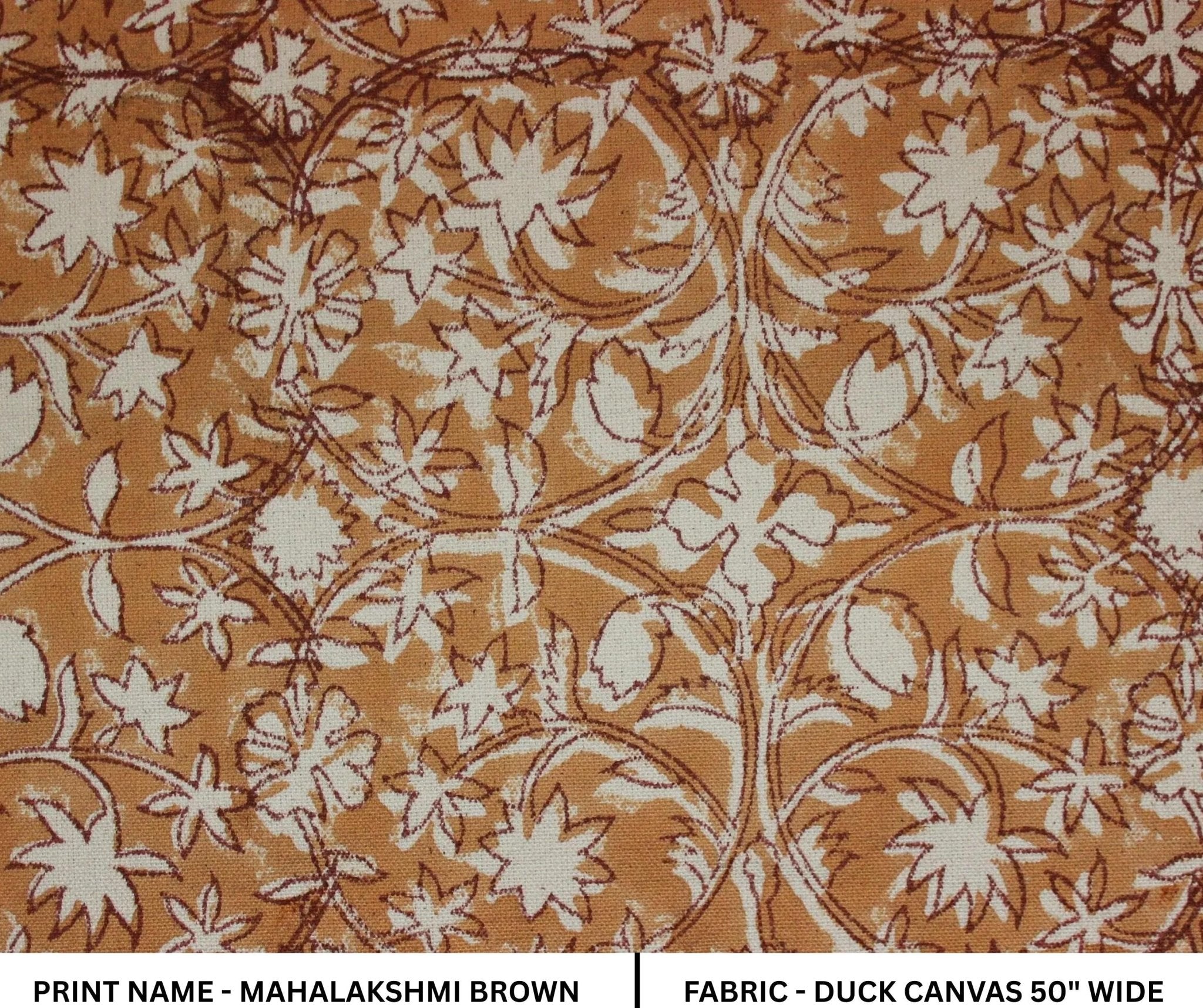 Cotton Block Print Fabric 50 Inch Width Medium Weight Duck Canvas Beige Base Color Curtains and Drapes Pillow Covers Tablecloths and Runners Bedding Tote Bag Lampshades Napkins by Fabritual