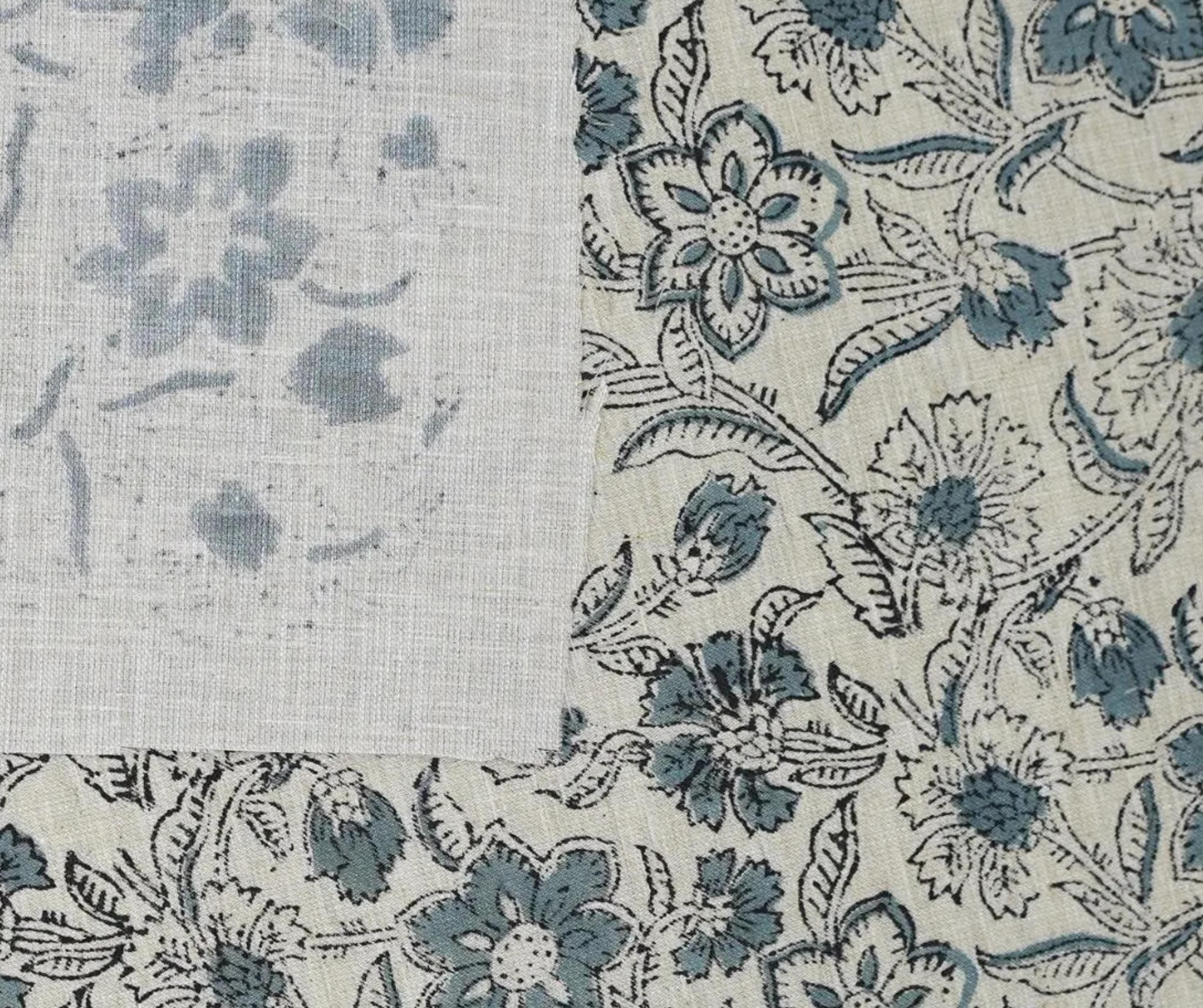 Linen Block Print Fabric Linen Blend 58 Inch Width Light Weight Linen Natural Base Color Curtains and Drapes Upholstery Handmade Art Pillow Covers Tablecloths and Runners Bedding Tote Bag Napkins by Fabritual