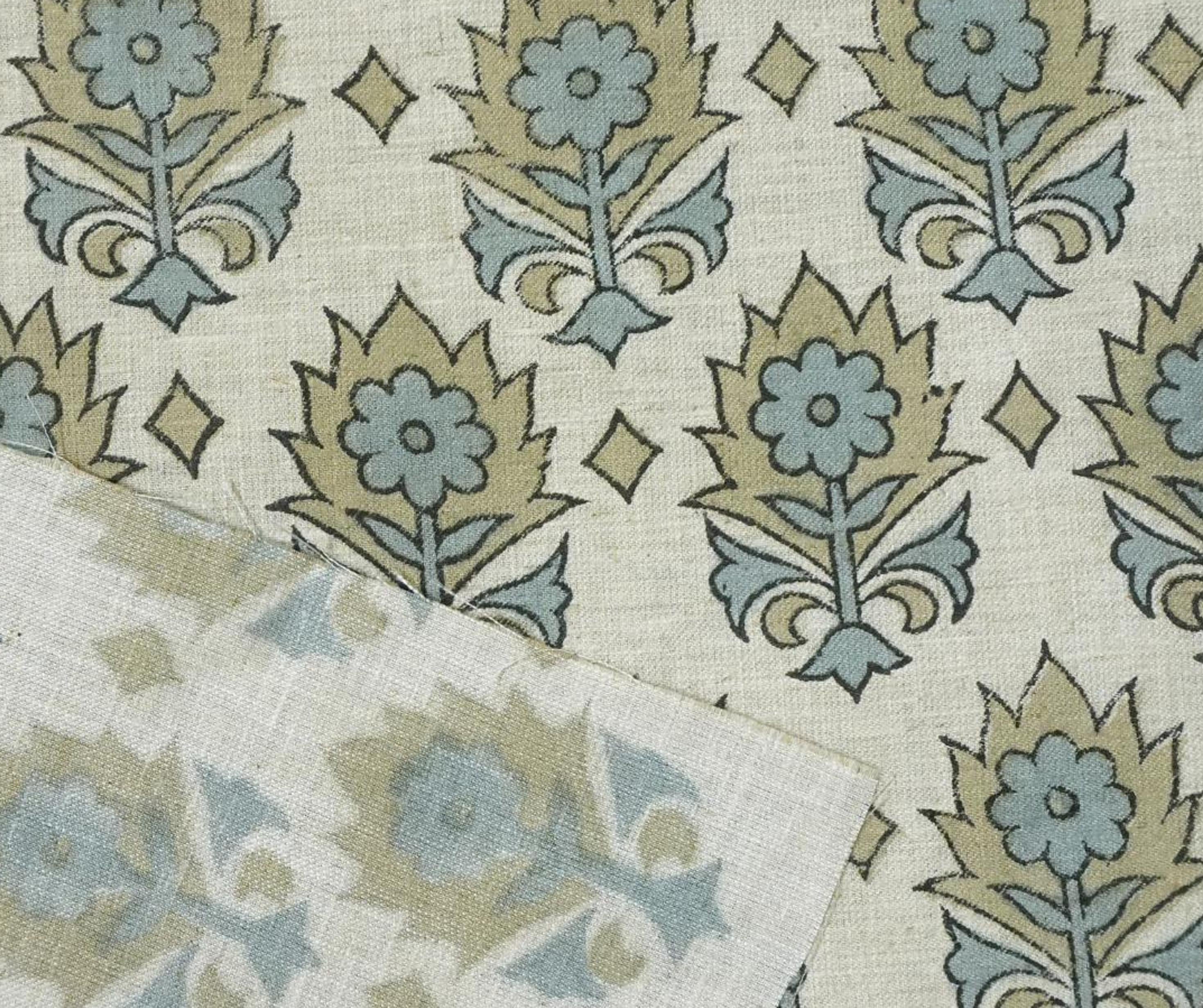 Linen Block Print Fabric Linen Blend 58 Inch Width Light Weight Linen Natural Base Color Curtains and Drapes Upholstery Handmade Art Pillow Covers Tablecloths and Runners Bedding Tote Bag Lampshades by Fabritual