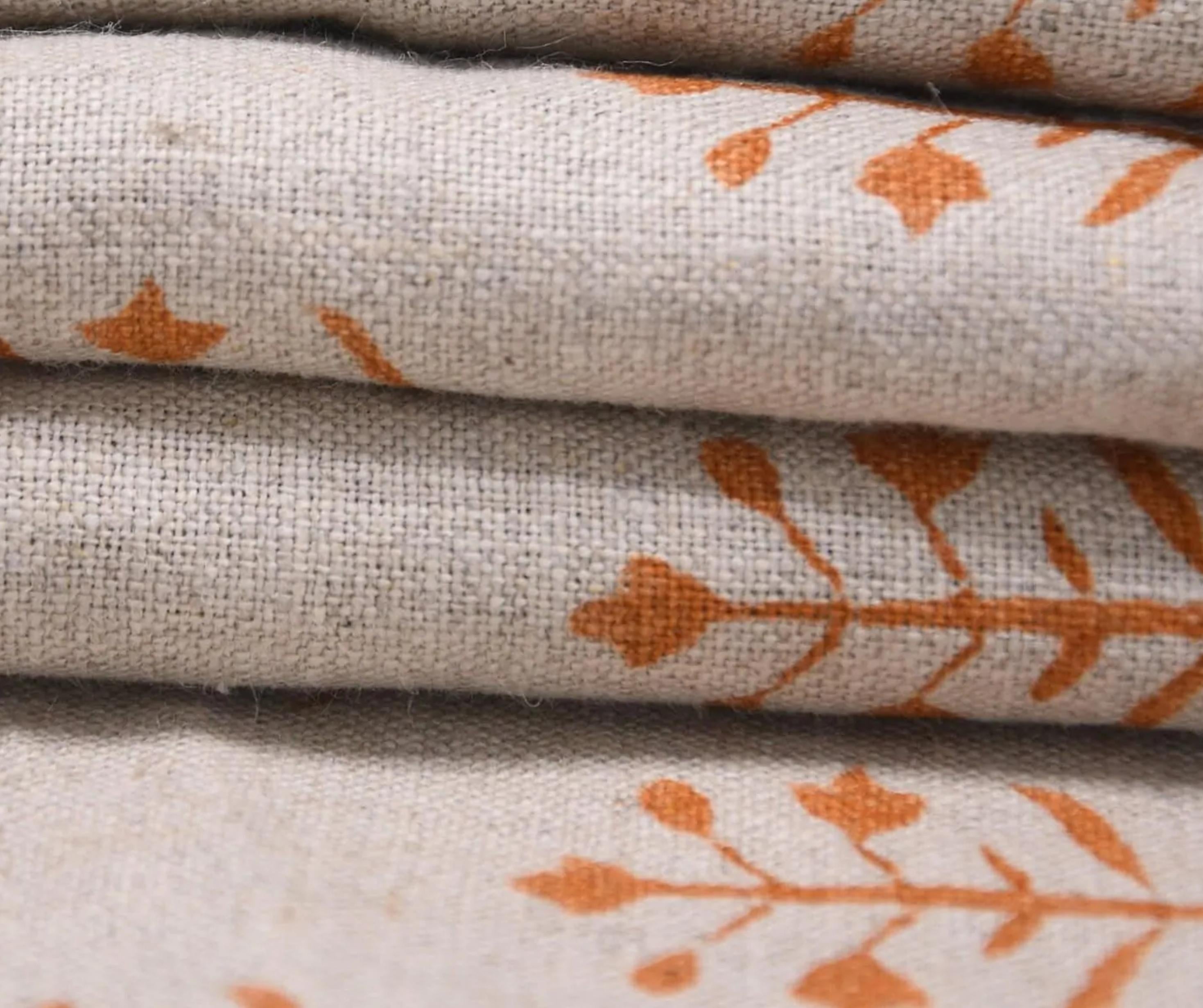 Linen Block Print Fabric 58 Inch Width Medium Weight Linen Natural Base Color Upholstery Handmade Art Pillow Covers Tablecloths and Runners Bedding Tote Bag Lampshades Napkins by Fabritual