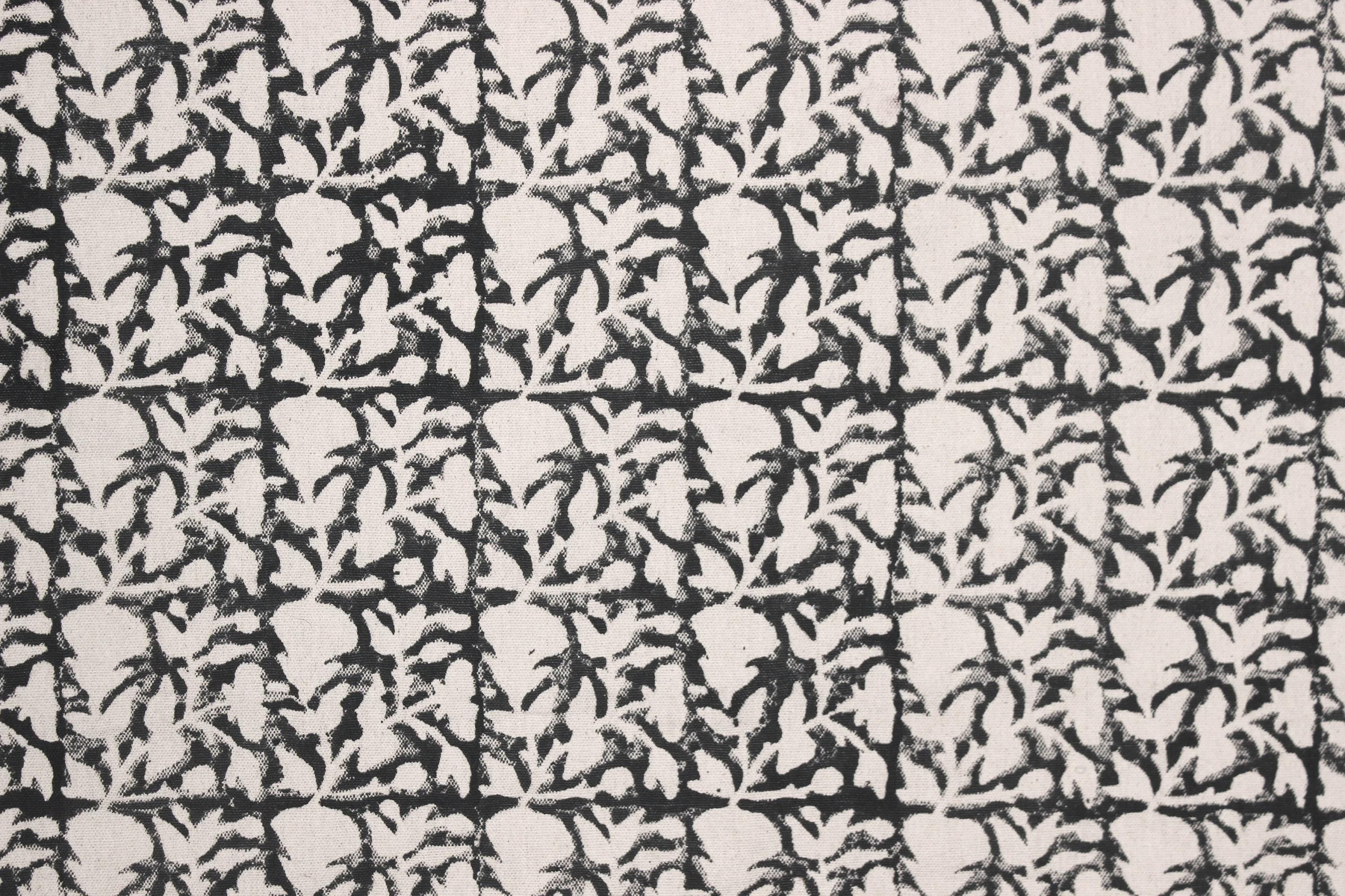 Block Printed Duck Canvas Black and Beige Floral Fabric for Cushion Covers & Sofa Decor – MIDNIGHT GUDHAL