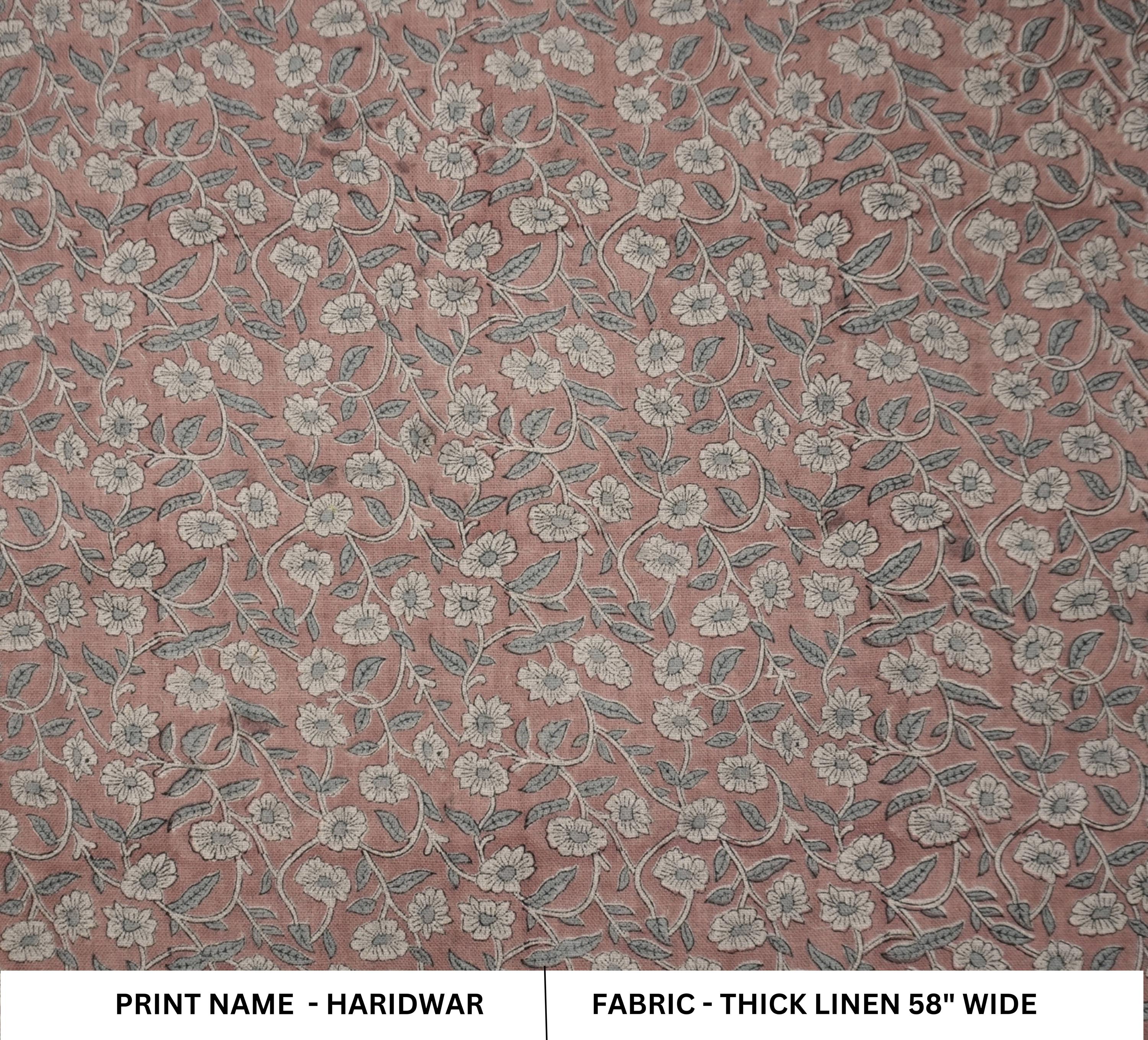 Block Printed Thick Linen 58" Wide Handmade Copper Rose Floral Indian Decorative Fabric for Drapery – HARIDWAR