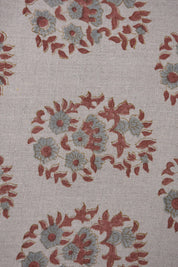 Indian Block Printed 100% Pure Linen Rust Brown & Pastel Blue Floral Fabric for Decorative Cushion Covers – Anarkali