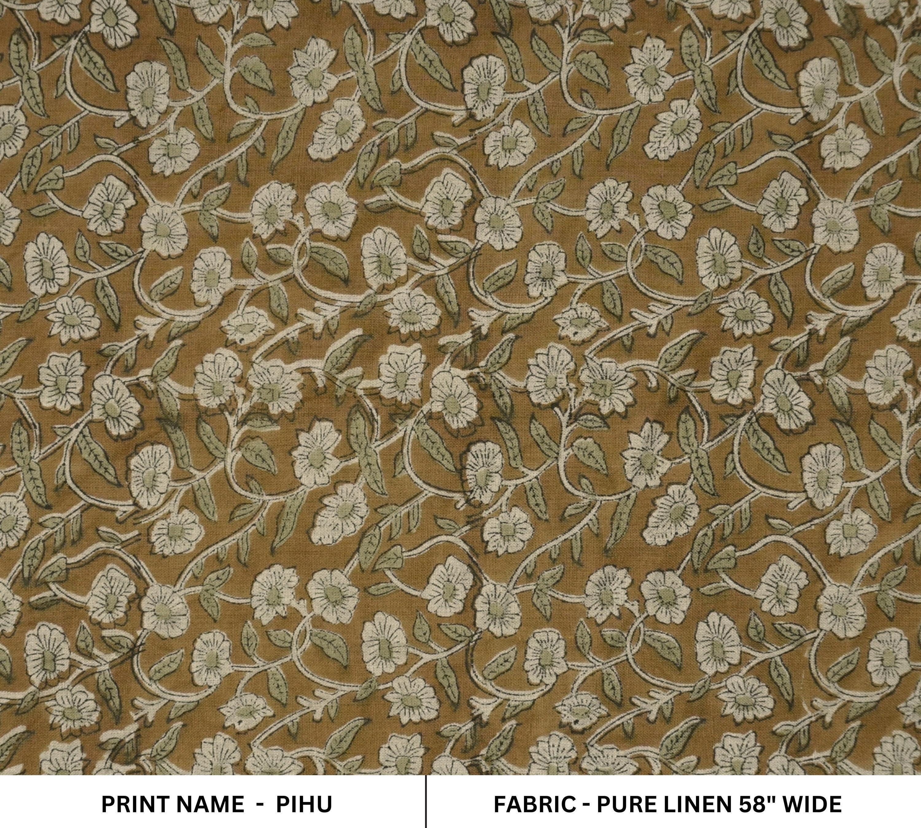 Linen Block Print Fabric 58 Inch Width Medium Weight Linen Natural Base Color Handmade Creative Design To Make Curtains and Drapes Upholstery Pillow Covers Tablecloths and Runners Bedding Tote Bag Lampshades Napkins by Fabritual