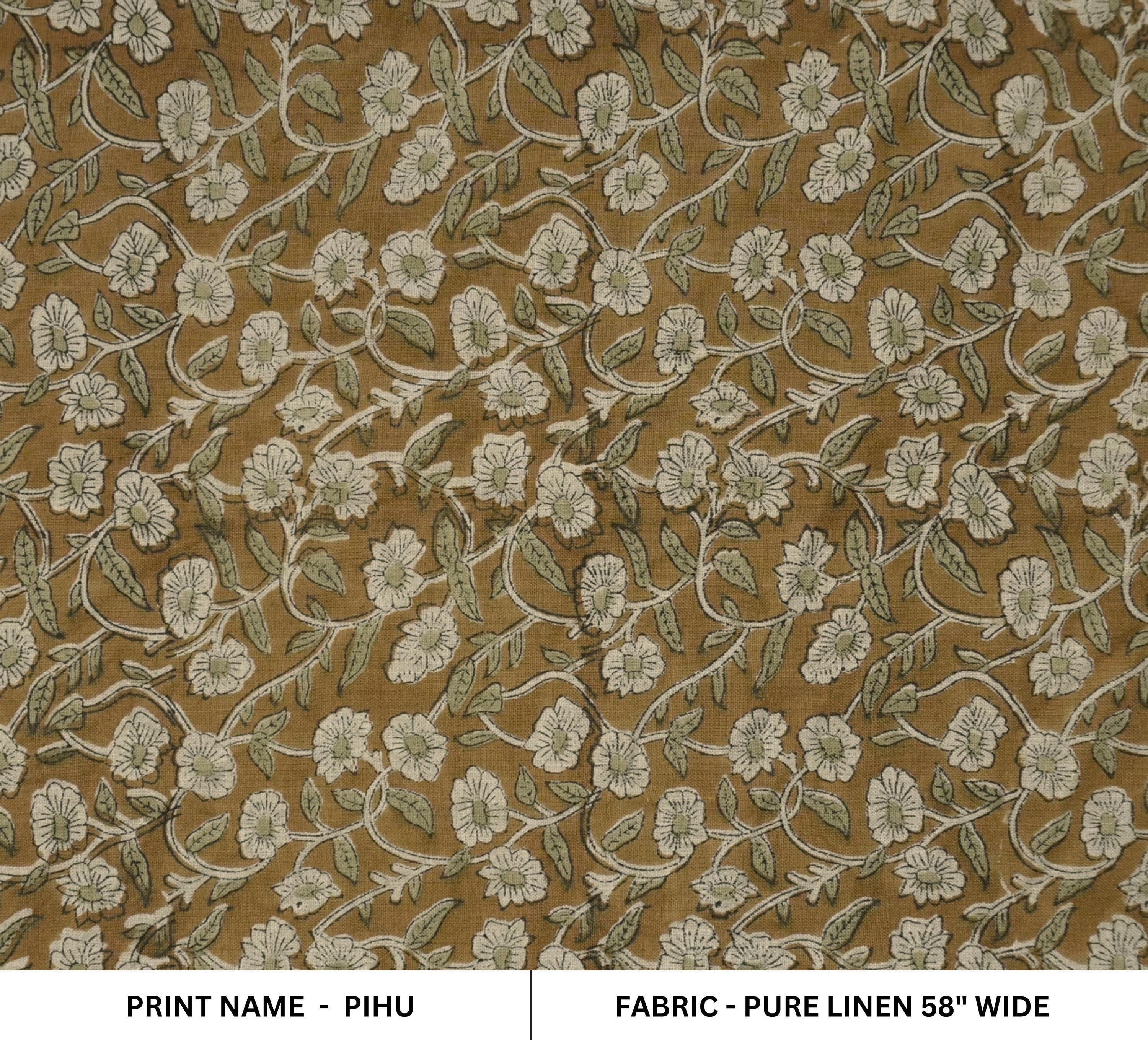 Linen Block Print Fabric 58 Inch Width Medium Weight Linen Natural Base Color Handmade Creative Design To Make Curtains and Drapes Upholstery Pillow Covers Tablecloths and Runners Bedding Tote Bag Lampshades Napkins by Fabritual