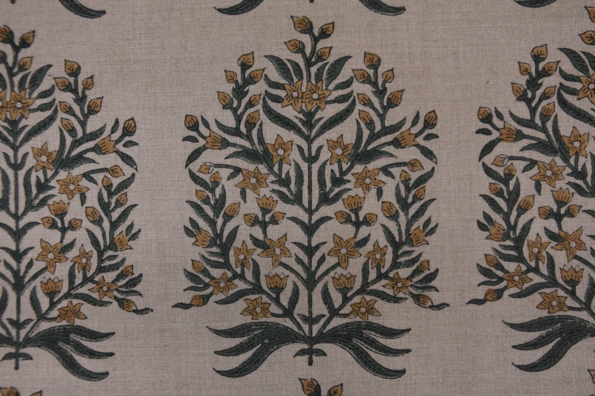 Linen Block Print Fabric 58 Inch Width Medium Weight Linen Natural Base Color Curtains and Drapes Upholstery Handmade Art Pillow Covers Tablecloths and Runners Bedding Tote Bag Lampshades Napkins by Fabritual
