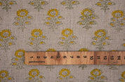 Indian Hand Block Thick Linen 58" Wide Mustard Floral Sofa Cover Fabric on Bagru Buti Print
