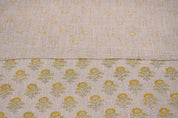 Indian Hand Block Thick Linen 58" Wide Mustard Floral Sofa Cover Fabric on Bagru Buti Print