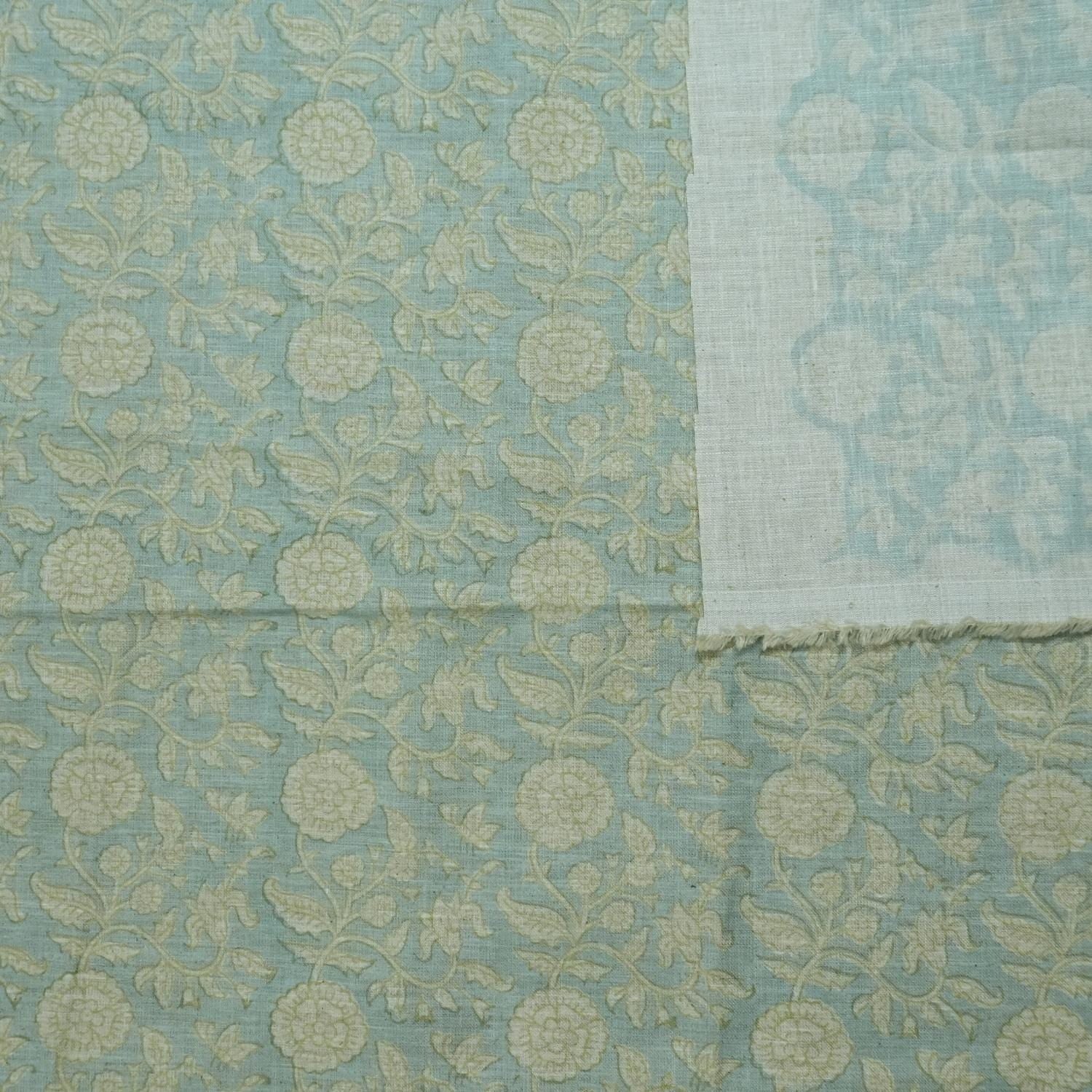 FLORAL HAND BLOCK PRINT LINEN BLEND NATURAL FABRIC INDIAN PRINTED TEXTILE AND FLORAL TABLE LINENS - GOPI