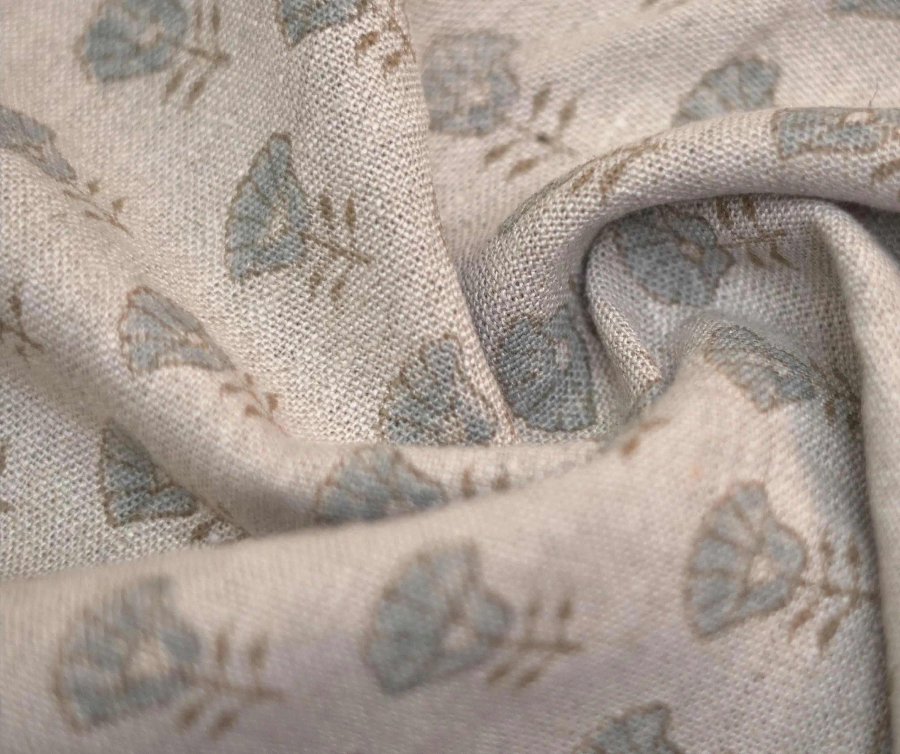 Linen Block Print Fabric 58 Inch Width Heavy Linen Natural Base With Grey Color Upholstery Pillow Covers Tablecloths and Runners Bedding Tote Bag by Fabritual