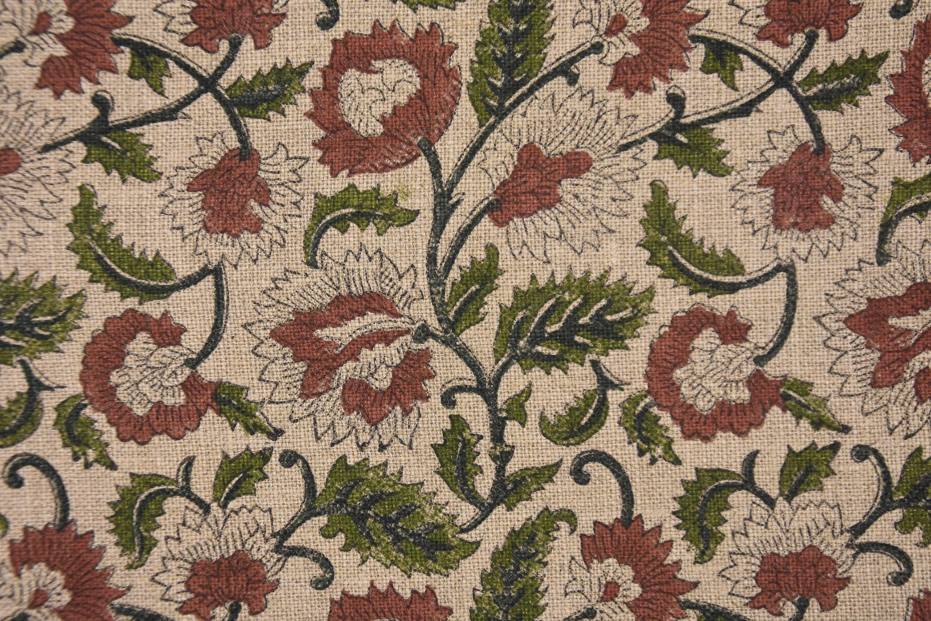 Linen Block Print Fabric 58 Inch Width Heavy Linen Natural Base With Unique Color Curtains and Drapes Upholstery Pillow Covers Tablecloths and Runners Bedding Tote Bag by Fabritual